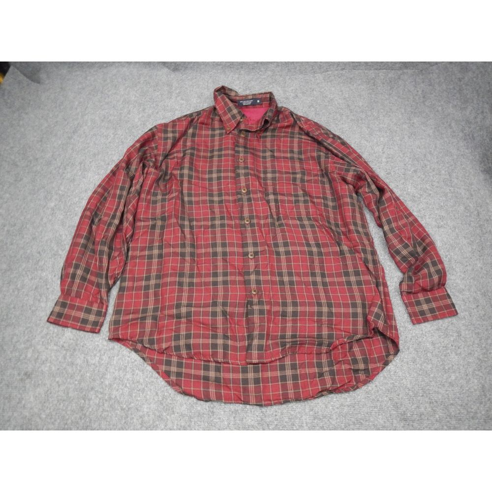 Johnnie Walker Button-Down Shirt Men's Size Small Red Plaid‎ Silk Blend